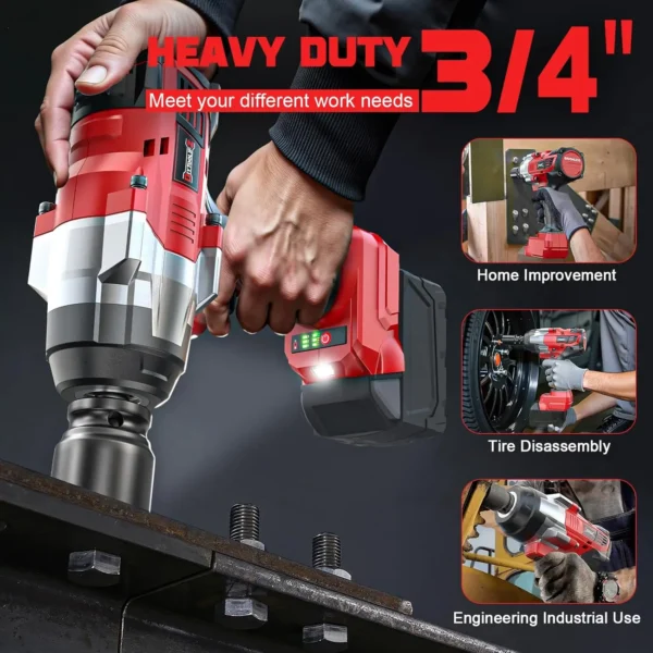 3/4" Impact Wrench for Milwaukee 18V Battery: 1850FT-LBS(2500N.m) High Torque Impact Driver, 4-Speed Heavy Duty Cordless Impact - Image 2