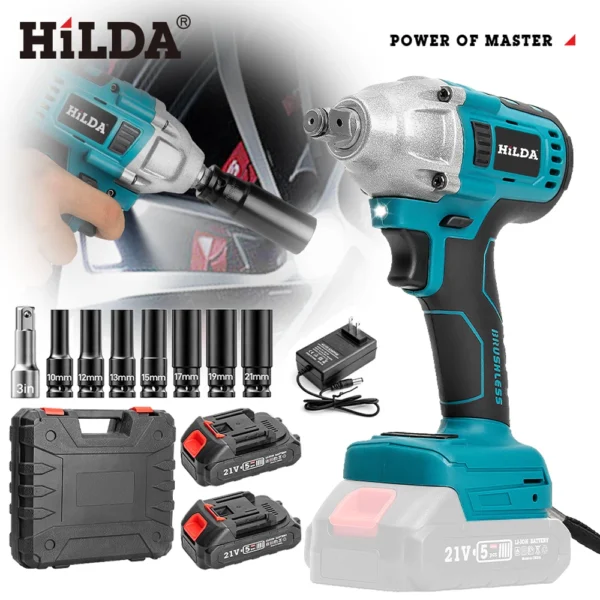 HILDA 21V Brushless Electric Impact Wrench1/2 Socket Wrench Cordless 500N.m Impact Wrench Impact Gun for Car Tiers