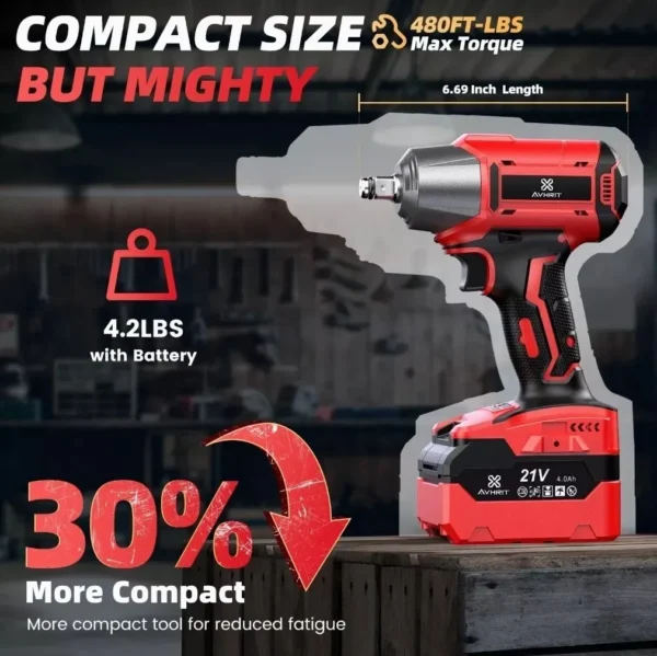 AVHRIT Cordless Impact Wrench 650Nm Electric Drill Impact Wrench Brushless Impact Gun 1/2"Driver Car Tyre Wheel Power Tool Sets - Image 5