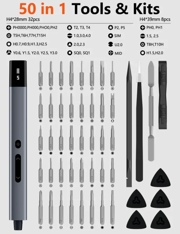 JIZHOU Set, Small Electric Precision Screwdriver with 5 Torque Levels, Max 0.75N.m, 500mAh Battery, 50-in-1 Cordless Power Screw - Image 6