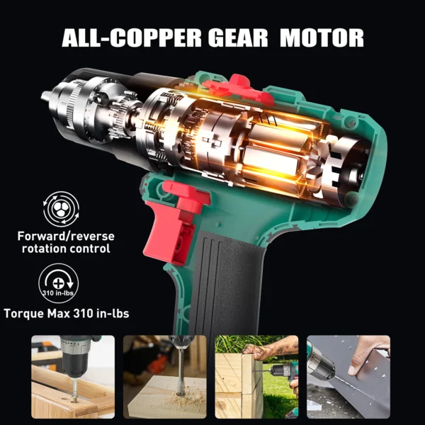 HYCHIKA Cordless Electric Screwdriver with Storage Bag LED Light 2.0 Ah Battery with Fast Charger for Wood Drilling Power Tool - Image 3