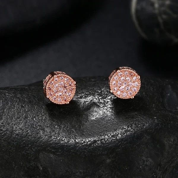 Hip Hop Men Earrings Zircon Micro Full Paved Rhinestone CZ Stone Round Bling Iced Out Stud Earring Copper For Women Jewelry Gift - Image 4