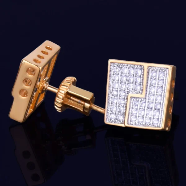 10MM Square Stud Earring Gold Color Charm Screw Back Women Men's Fashion Earrings Hip Hop Jewelry - Image 5