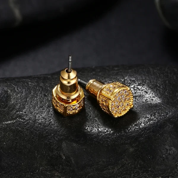 Hip Hop Men Earrings Zircon Micro Full Paved Rhinestone CZ Stone Round Bling Iced Out Stud Earring Copper For Women Jewelry Gift - Image 2
