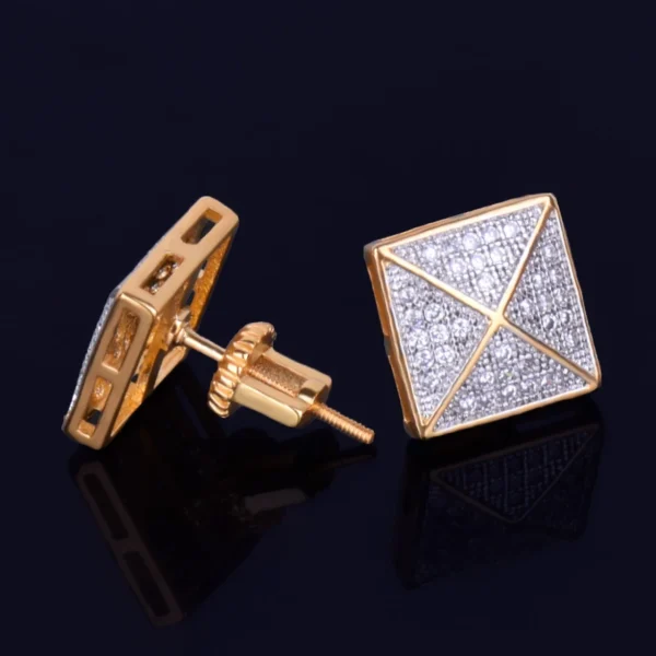 Men's Stud Earring Square Charm Screw Back Full Zircon Women Silver Color Fashion Hip Hop Jewelry - Image 5