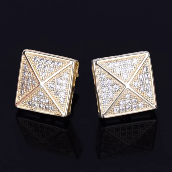 Men's Stud Earring Square Charm Screw Back Full Zircon Women Silver Color Fashion Hip Hop Jewelry - Image 2