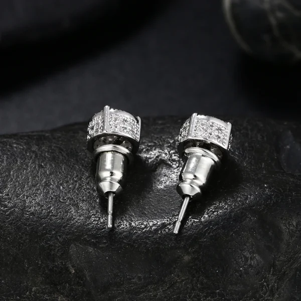 Hip Hop Men Earrings Zircon Micro Full Paved Rhinestone CZ Stone Round Bling Iced Out Stud Earring Copper For Women Jewelry Gift - Image 3