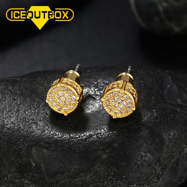 Hip Hop Men Earrings Zircon Micro Full Paved Rhinestone CZ Stone Round Bling Iced Out Stud Earring Copper For Women Jewelry Gift