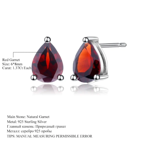 Gem's Ballet 6*8mm 2.74Ct Natural Red Garnet Gemstone Stud Earrings Genuine 925 Sterling Silver Fashion Jewelry for Women - Image 6