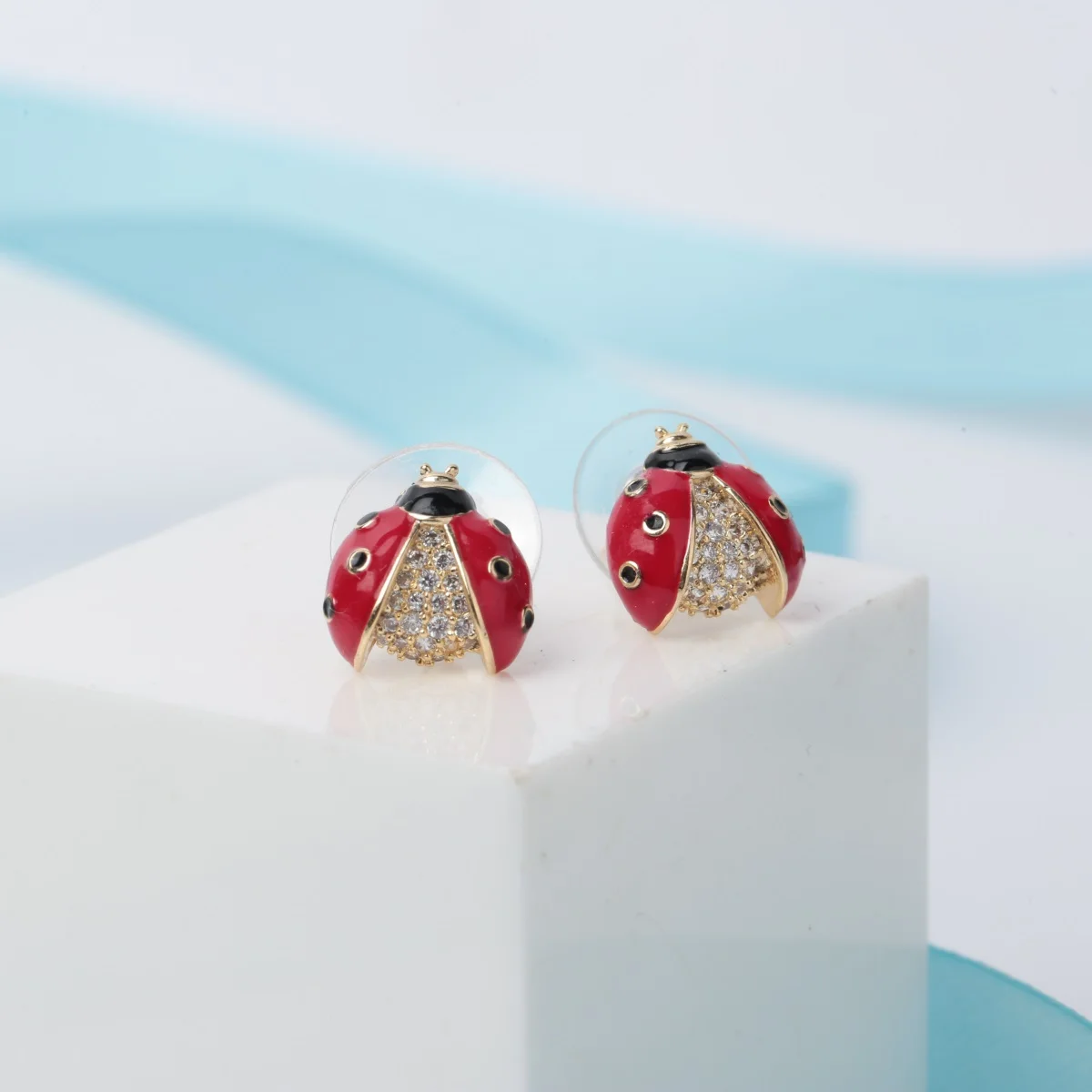 Ladybug Stud Earrings Christmas Holidays Ornaments Gifts for Women Girls Crystal Gold Color red Fashion Jewelry NE11 Dropship - Image 2