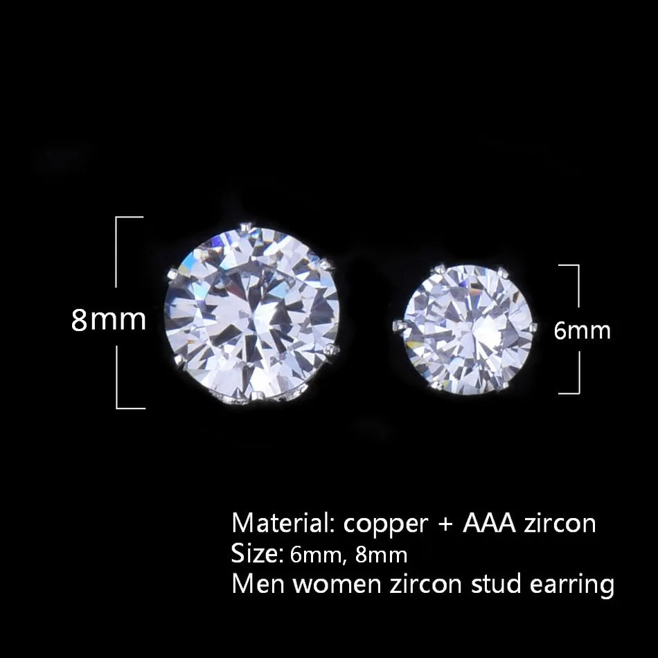 6mm/8mm AAA Zircon CZ Round Stud Earrings Hip hop Jewelry Men Copper Material Iced Bling Push-back - Image 2