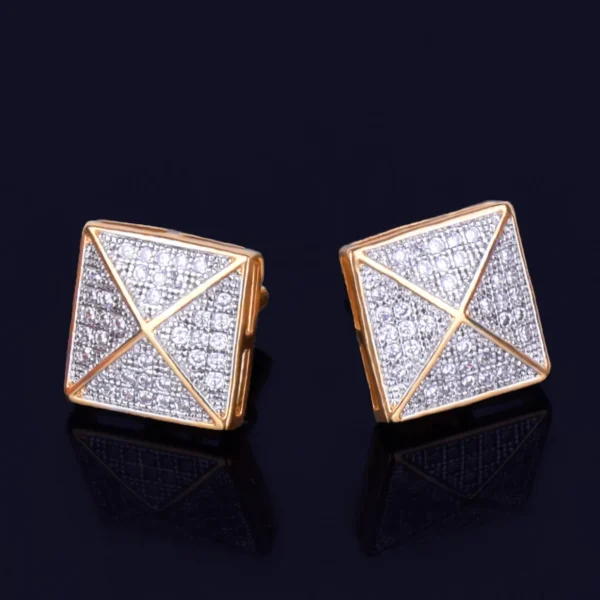 Men's Stud Earring Square Charm Screw Back Full Zircon Women Silver Color Fashion Hip Hop Jewelry - Image 4