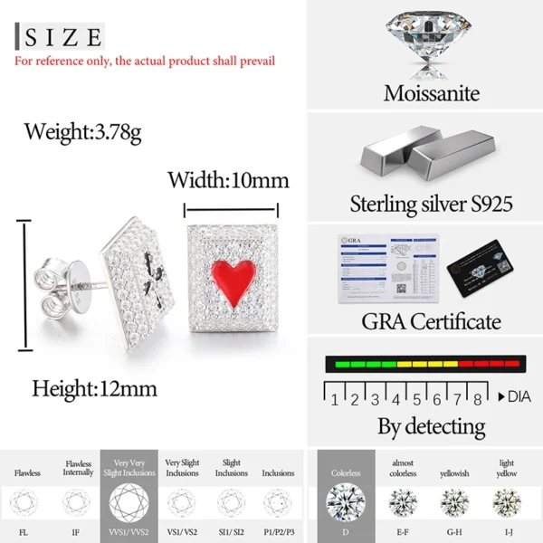 D Color Moissanite Poker Studs Earrings 2024 Trend Sterling Silver 925 for Women Sliver Plated 18k White Gold Fine Jewelry Gift - Image 2