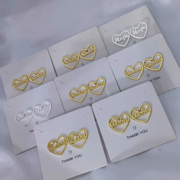DUOYING Baby ID Heart Earring Personalized Custom Name Earrings Stud Stainless Steel 18K Gold Unique Gift For Kids Jewelry - Image 6