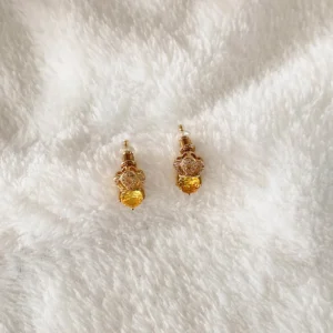 Lxalry Citrine Studs – Gold & Diamond Hypoallergenic Earrings, November Birthstone Gift for Success & Wisdom