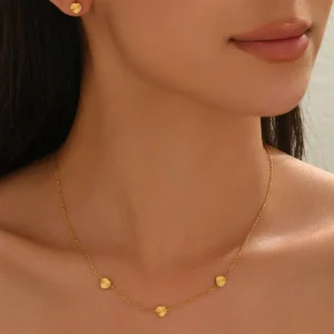 Lxalry 18K Gold Plated Ball Set, Hypoallergenic Necklace & Stud Earrings, Mirror Polish, Adjustable, Precision-Cast