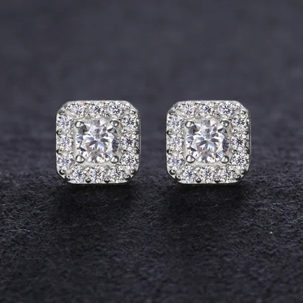D VVS1 Pass Diamond Tester Unisex Moissanite Square Stud Earrings 925 Sterling Silver For Women Men Fine Jewelry Earring Gift - Image 2