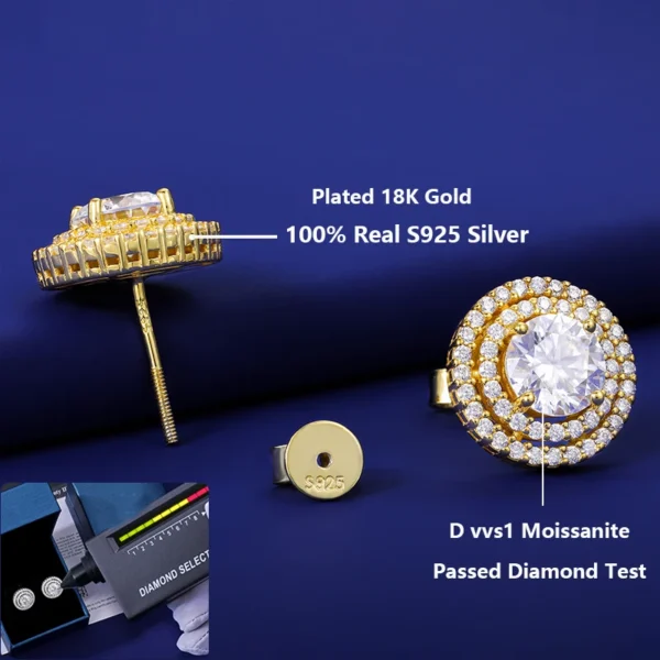 D VVS1 Moissanite Stud Earrings For Women Pass Diamond Tester S925 Silver 18K Gold plating Moissanita With GRA Certificates - Image 3