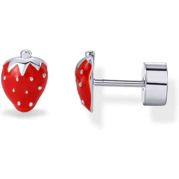 14K Gold Plated Sterling Silver Posts Enamel Flatback Stud Earrings for Women - Colored Chili Pepper Strawberry Peach Cherry Emo