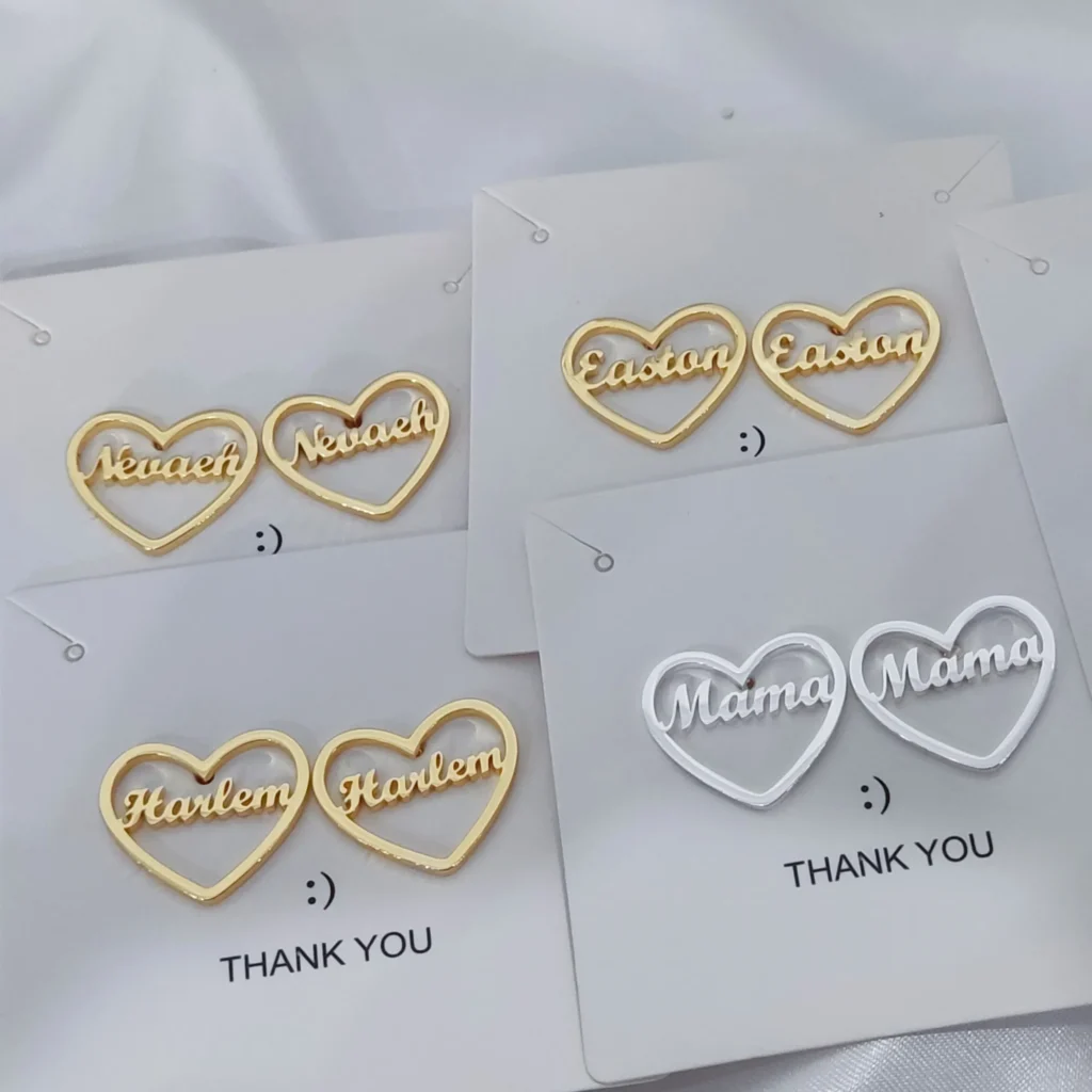 DUOYING Baby ID Heart Earring Personalized Custom Name Earrings Stud Stainless Steel 18K Gold Unique Gift For Kids Jewelry