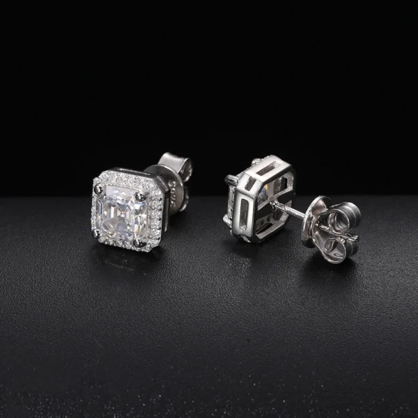 D VVS Ascher Cut Moissanite Square Stud Earrings 925 Sterling Silver High Quality For Women Wedding Jewelry Passed Diamond Test - Image 6