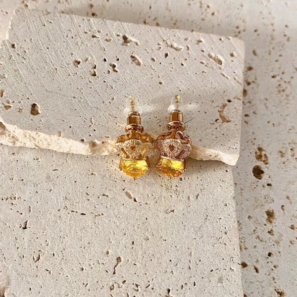 Lxalry Citrine Studs – Gold & Diamond Hypoallergenic Earrings, November Birthstone Gift for Success & Wisdom - Image 5