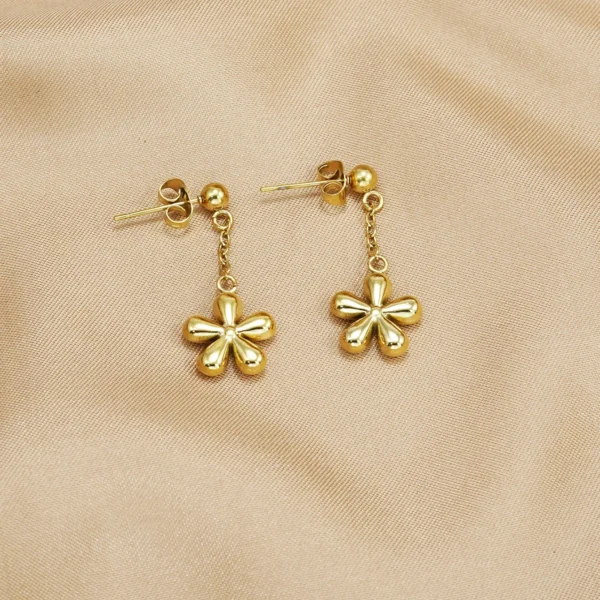 Lxalry 18K Gold Plated 5-Petal Floral Set, Hypoallergenic Necklace & Stud Earrings, Mirror Polish, Adjustable - Image 3