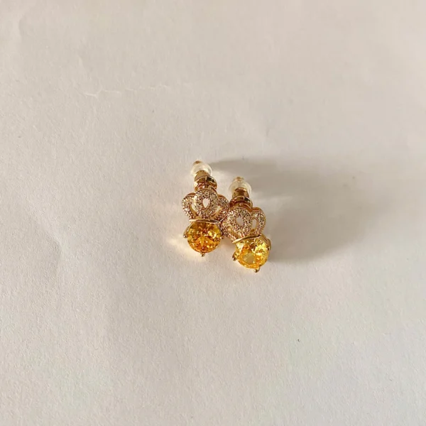 Lxalry Citrine Studs – Gold & Diamond Hypoallergenic Earrings, November Birthstone Gift for Success & Wisdom - Image 4