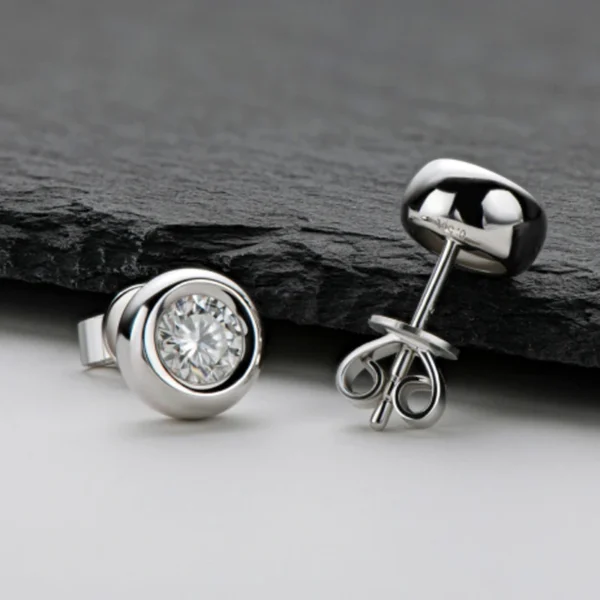 OXTAO 5mm 6.5mm Round Stud Earrings Real 925 Silver Moissanite Bezel Setting Simple Bubble Earrings Fashion Wedding Jewelry Gift - Image 2
