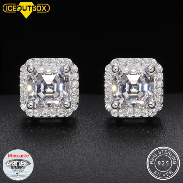 D VVS Ascher Cut Moissanite Square Stud Earrings 925 Sterling Silver High Quality For Women Wedding Jewelry Passed Diamond Test