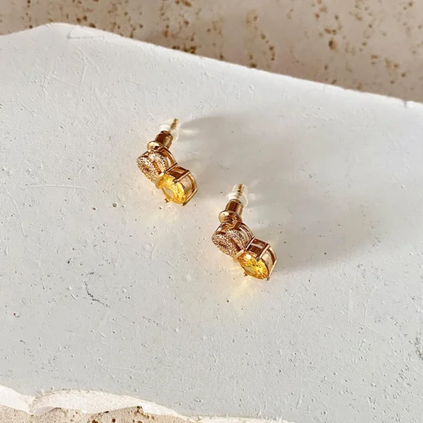 Lxalry Citrine Studs – Gold & Diamond Hypoallergenic Earrings, November Birthstone Gift for Success & Wisdom - Image 3