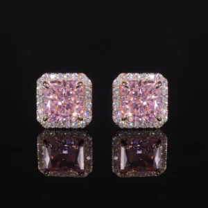 GEM'S BALLET 925 Sterling Silver Luxury Jewelry Women's Earrings Diamond-fire CZ- Diamond Pink Halo Stud Earrings Gift For Her