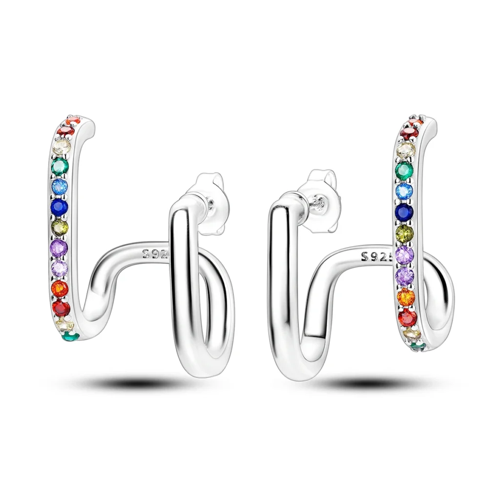 925 Sterling Silver Geometric Colourful Series Stud Earrings Zircon For Women Exquisite Daily Wear Jewelry Accessories Fine Gift