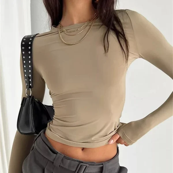 Women Long Sleeve T Shirt Spring Autumn Solid Slim Fit Casual Shirts Female Pullovers Basic Tee Y2k Clothes Streetwear Crop Tops - Image 2