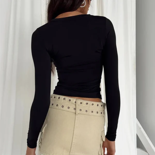 Women Long Sleeve T Shirt Spring Autumn Solid Slim Fit Casual Shirts Female Pullovers Basic Tee Y2k Clothes Streetwear Crop Tops - Image 5