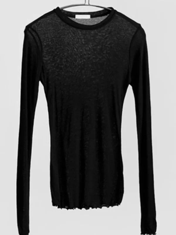 High Quality Plain T Shirt Women Cotton Elastic Basic T-shirts Female Casual Tops Long Sleeve Sexy Thin T-shirt see through - Image 4