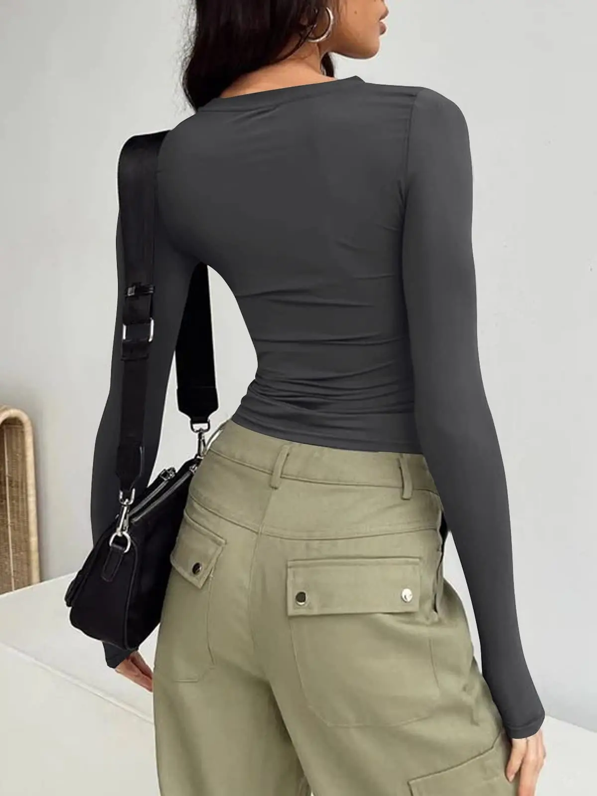 2025 Spring Autumn Women Y2K Pink T-Shirt Causal Long Sleeve Crop Tops O Neck Pullovers Base Tees Bodycon Slim Fit T Shirt - Image 4