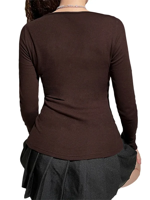 Y2k Women's Long Sleeve Knitted Tops Lace Stitching Neckline Knitwear Bowknot Decoration Slim-Fit Tshirt Pullovers Clubwear - Image 4