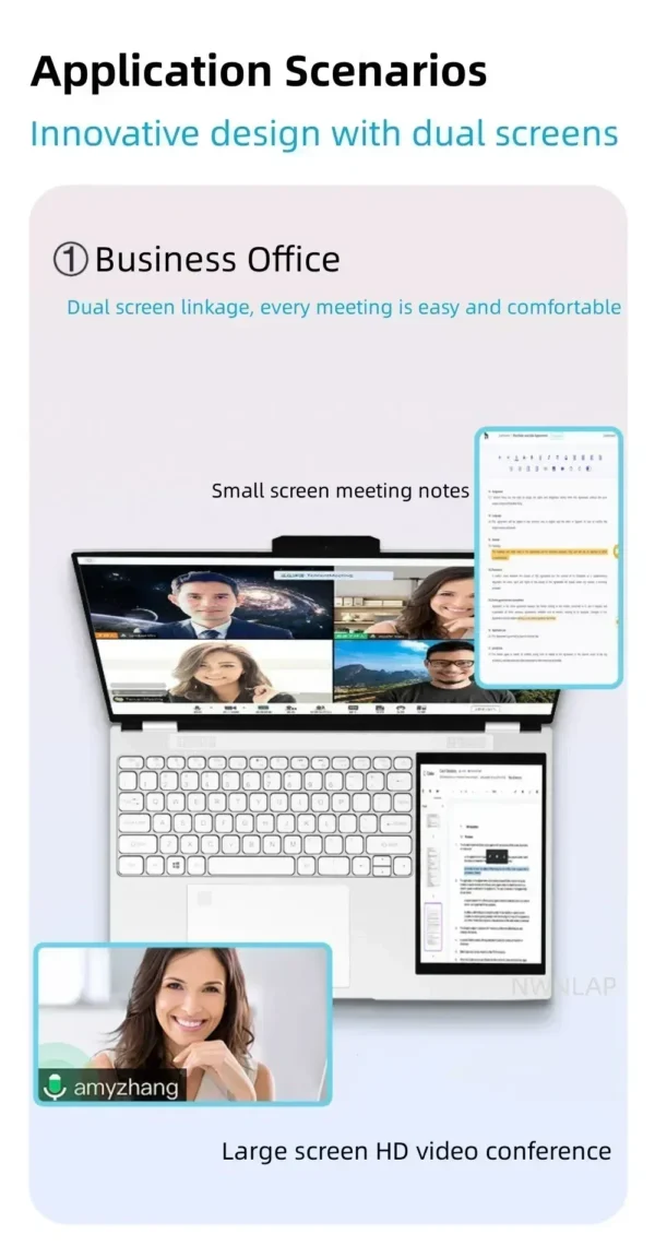 Dual Screen Laptop 15.6 Inch 2K IPS+ 7 Inch Touch Screen Intel N95 Processor Gaming Laptop DDR4 32GB 2TB SSD Notebook Computer - Image 3