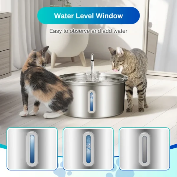 Cat Water Fountain Stainless Steel, 108oz/3.2L Pet Water Fountain With Ultra Quiet Pump, Filtration System,Water Level Window - Image 5