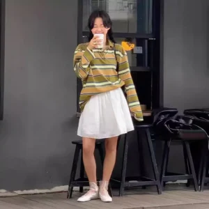New Spring Summer 2023 Men's Women's Clothing Letter Embroidery Loose-Fit Striped Long Sleeve Polo Shirt Top