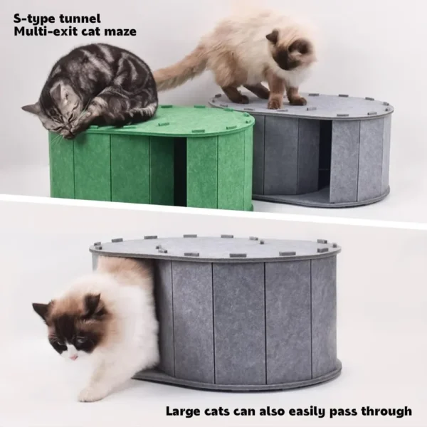 Cat Tunnel Bed for Indoor Cats - Peekaboo Cat Cave with S-Shaped Maze, Multi-Exit Felt Scratching Tunnel & Cozy Hideaway, - Image 6