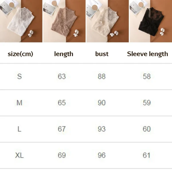 S-XL New Women Floral Lace Shirt Spring Autumn Long Sleeve Sexy Mesh Bottoming Shirts Mock Neck Blouse T-Shirt Pullover Top - Image 6