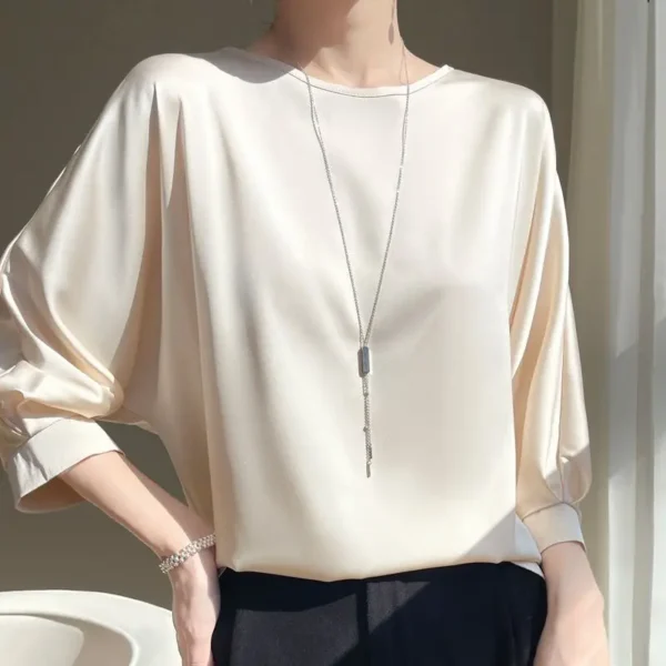 2025 New In Summer Satin Silk Half-Sleeve Tee Tops Basic Solid Women‘s T-Shirt Casual O-neck Thin Shirts Ladies Loose Blouses - Image 2