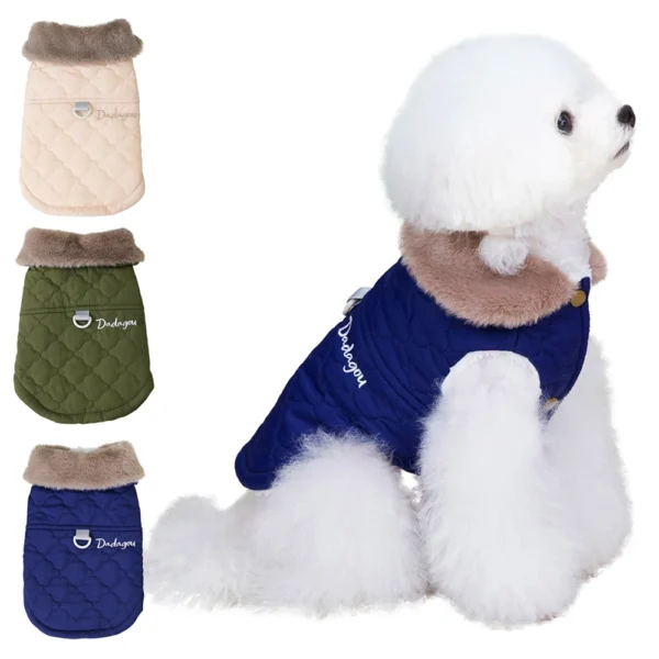 Winter Pet Coat Dog Jacket Big Fur Collar Soft Pet Vest with D-Ring for Small Dogs Puppy Warm Fleece Pet Vest Chihuahua Coats - Image 2