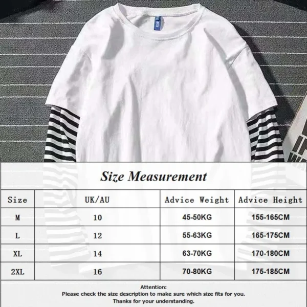 New Harajuku Black White Striped Hip Hop T-shirts Men Women Autumn Cotton Fake Two Piece Long Sleeve Loose Tshirt Female - Image 6
