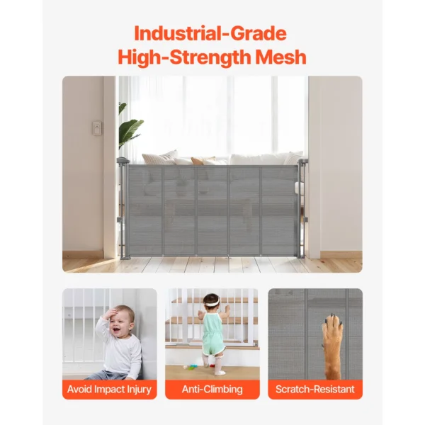 SucceBuy 55/71/110in Retractable Baby Gate 34in Tall Extends Wide Retractable Gate for Kids Pets Mesh Material Easy to Install - Image 5