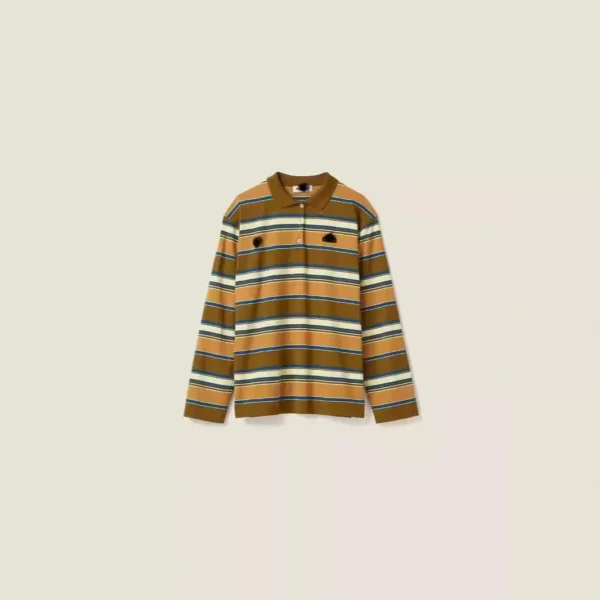 New Spring Summer 2023 Men's Women's Clothing Letter Embroidery Loose-Fit Striped Long Sleeve Polo Shirt Top - Image 5