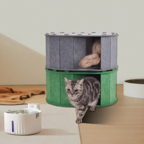 Cat Tunnel Bed for Indoor Cats - Peekaboo Cat Cave with S-Shaped Maze, Multi-Exit Felt Scratching Tunnel & Cozy Hideaway,