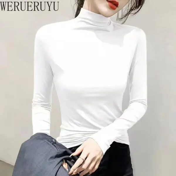 Black Turtleneck T-shirt Long Sleeve Tops Women Y2k Clothes Autumn Winter Korean Fashion Modal Elegant T-shirts for Women 2024 - Image 4